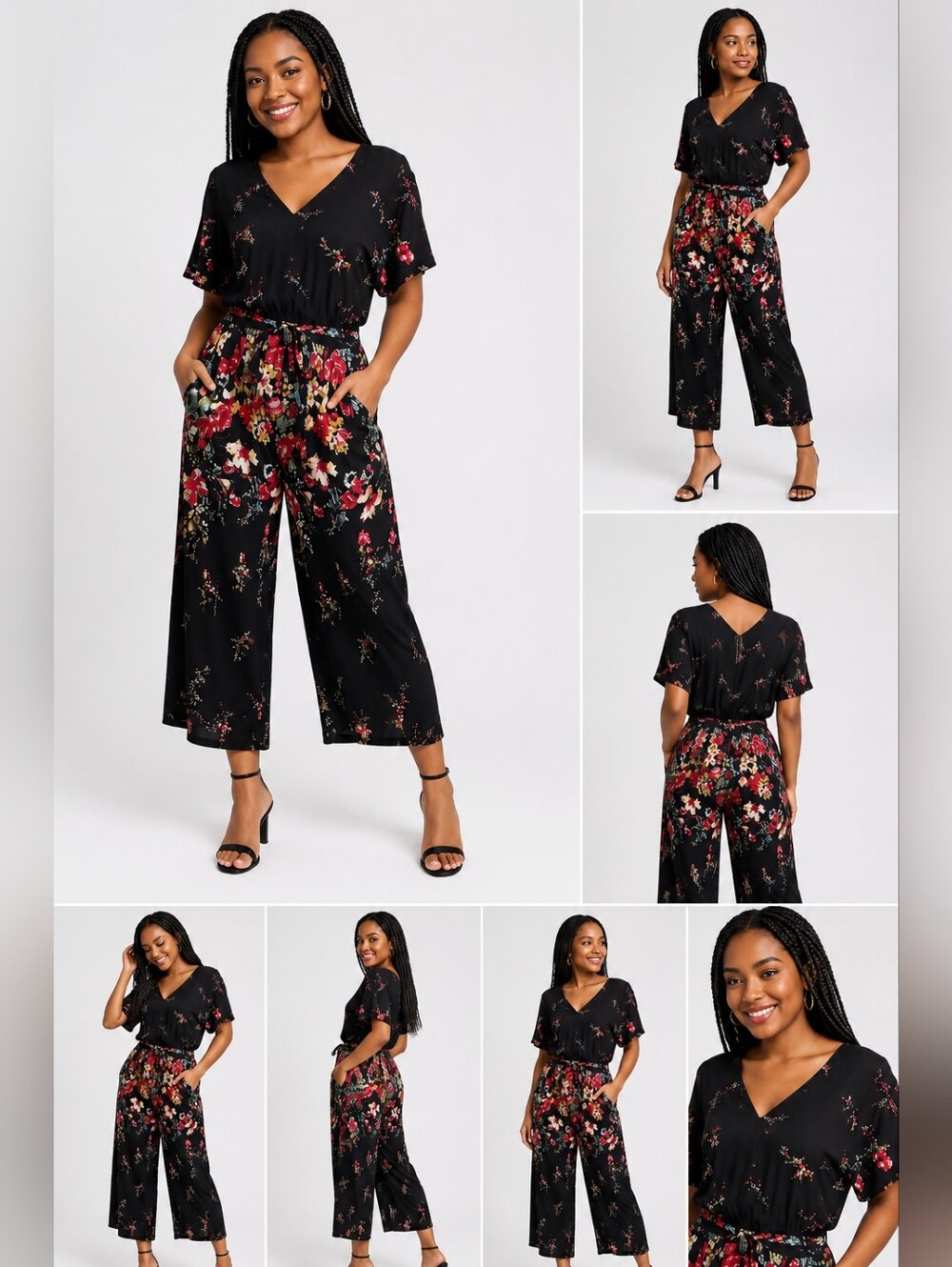 UMGEE Two-Toned Floral Smocked Waist Short Sleeve Jumpsuit| Smock Waist